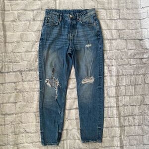 &Denim women 2 boyfriend low waist button fly ripped distressed blue jeans